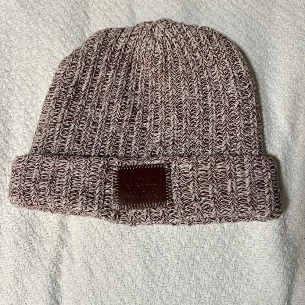 Love Your Melon Maroon and Cream Knit Beanie